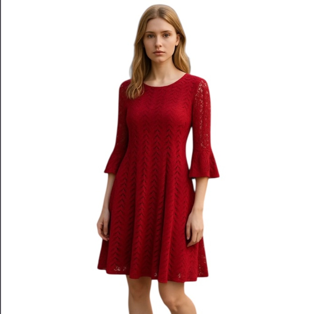 NWT Red Knitted Overlay Midi Dress